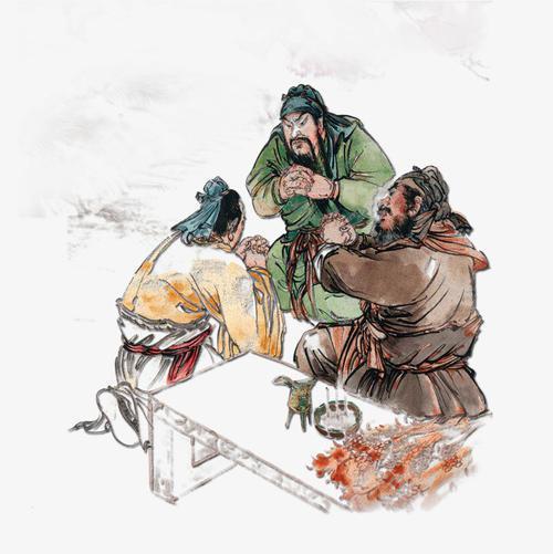 桃园三结义群众吃瓜,群众围观三兄弟结义盛况，吃瓜热议背后的历史故事